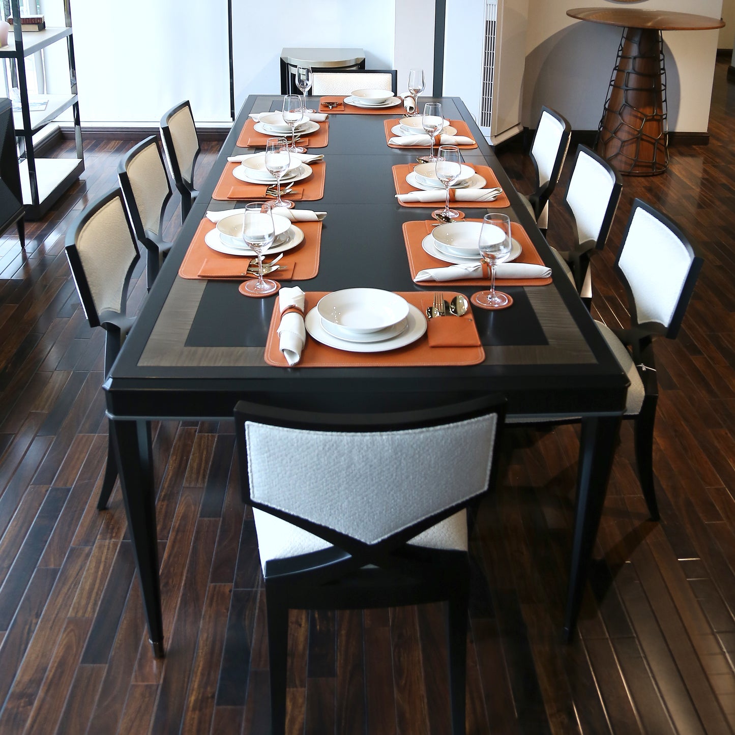 Leather Dinner Table Set of 4 (Tan Orange)