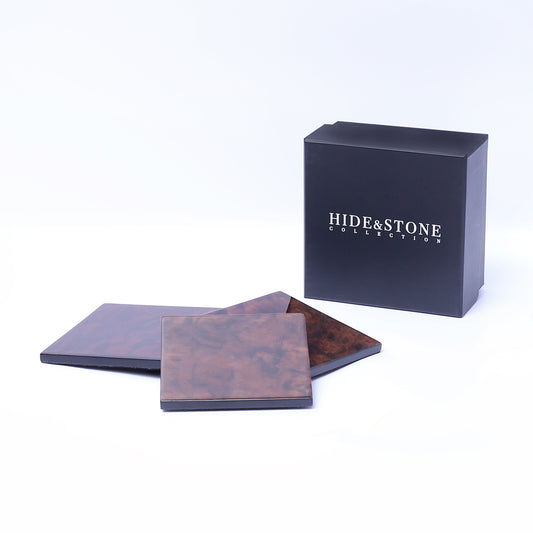 Hide&Stone™ Set of 5 Wooden Drink Walnut Burl Finish High Gloss