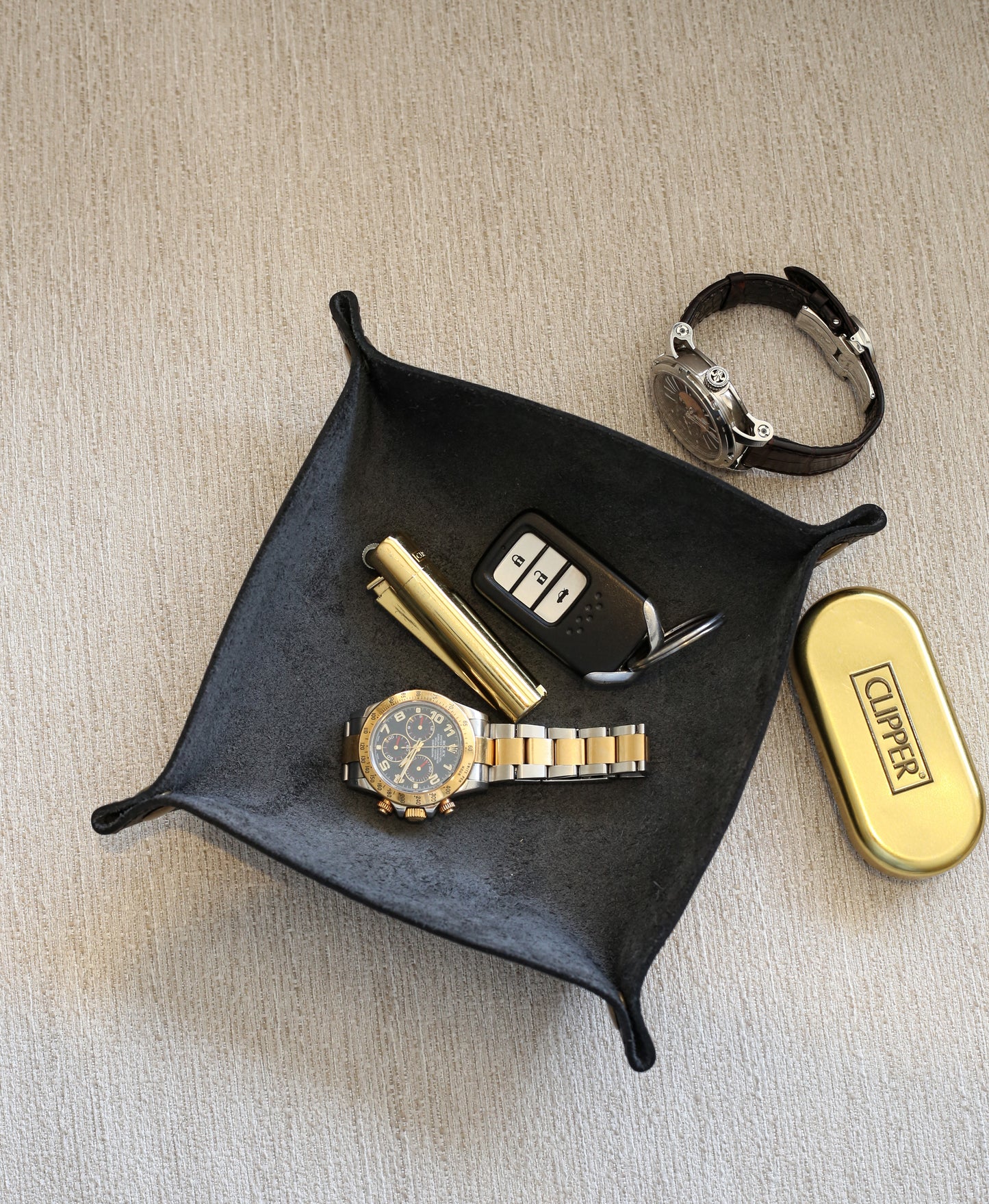 Leather Key & Watch Tray (Black)
