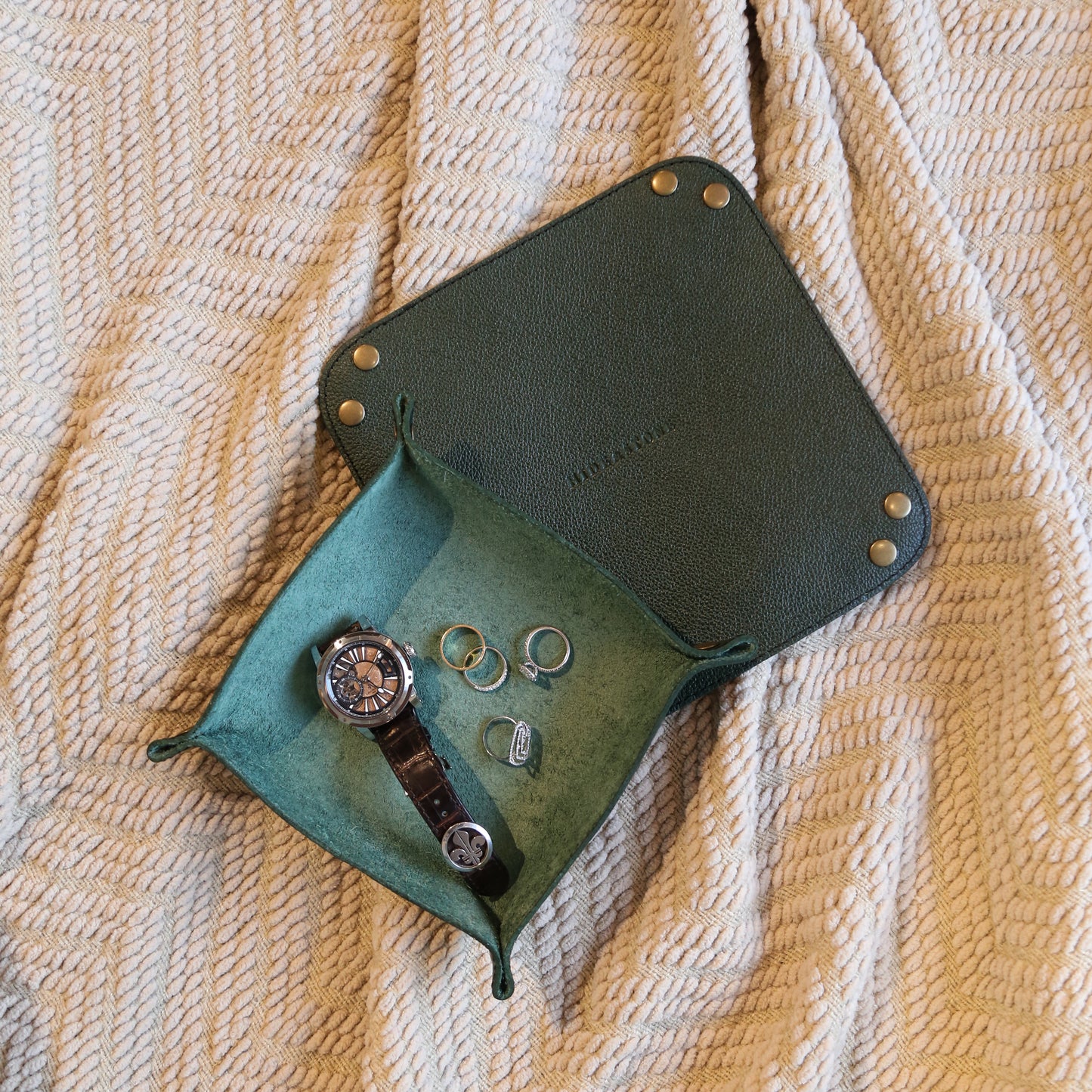 Leather Key & Watch Tray (Dark Green)