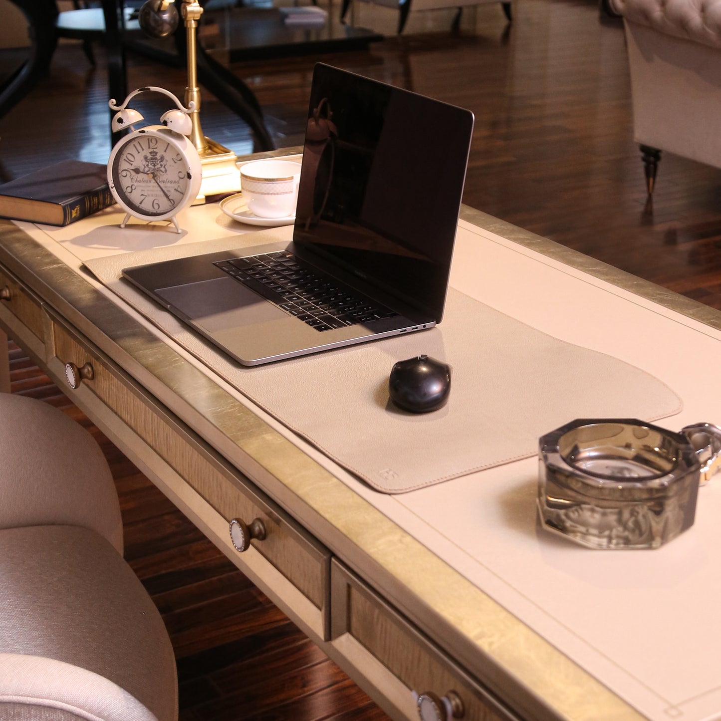 Leather Desk & Laptop Mat (Grey/Beige)