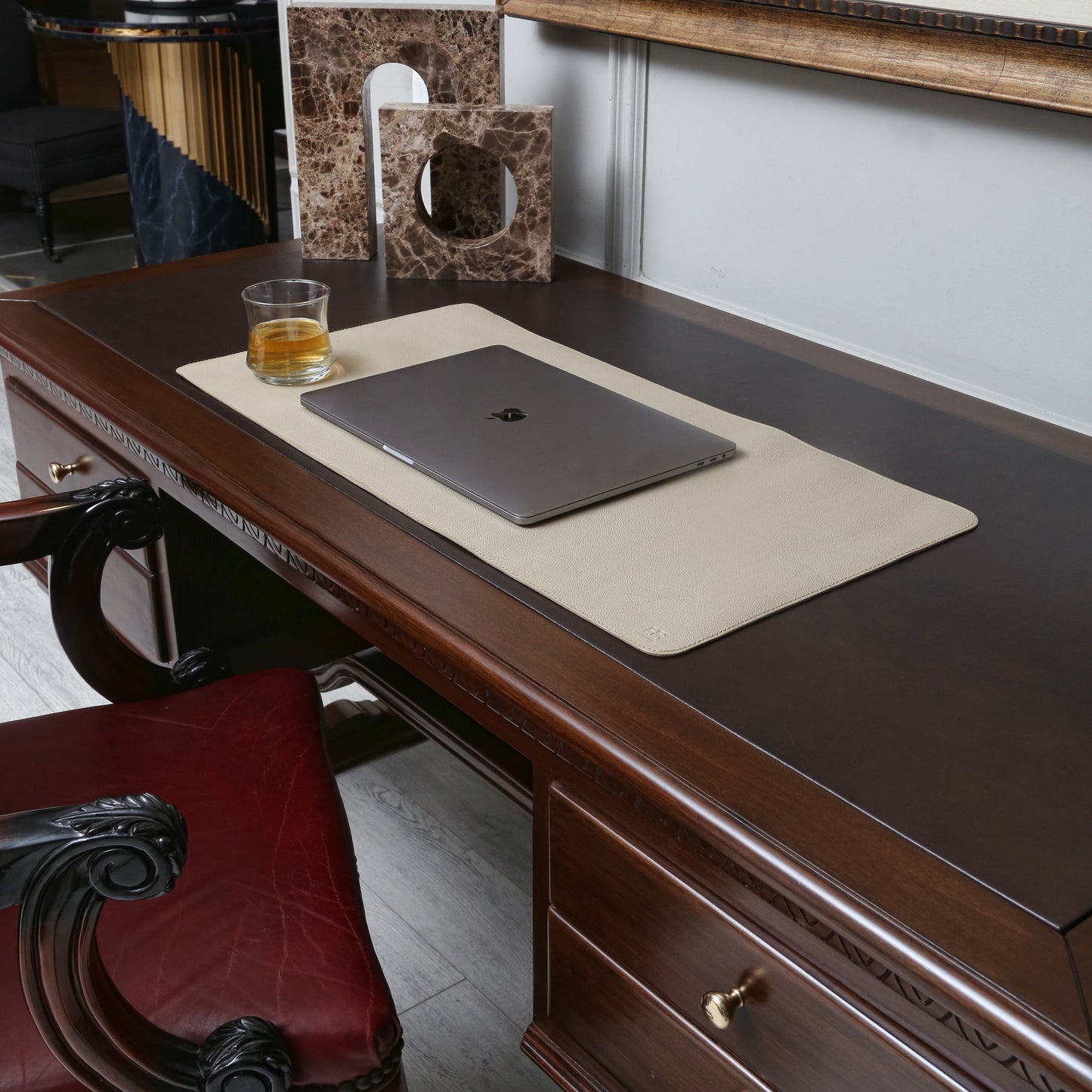 Leather Desk & Laptop Mat (Grey/Beige)